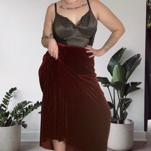 Vintage Y2K Fairycore Red Velvet Ruffle Maxi Plus Skirt Size 14